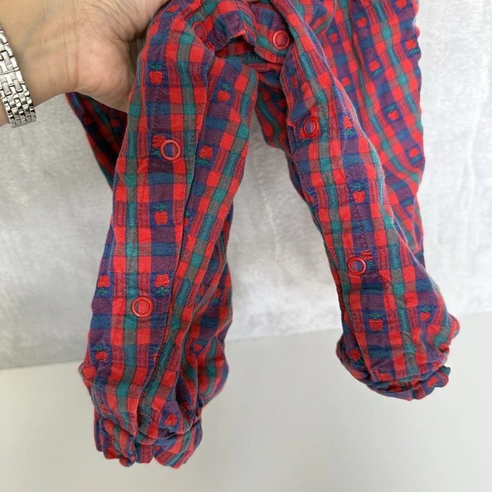 Vintage OshKosh B'Gosh Plaid Apple Print Romper Girls 24 months Cottage core USA